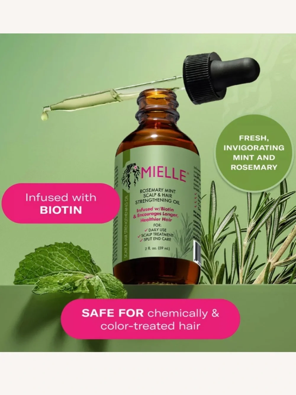 Mielle Rosemary Mint Scalp & Hair Strengthening Oil - Green 2oz/59ml
